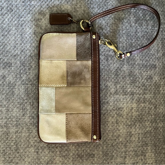 Coach Handbags - Coach Cream and Brown Patchwork Wristlet